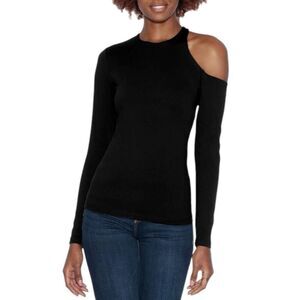 NEW Susana Monaco Crew Neck Cold Shoulder Top in Black Medium